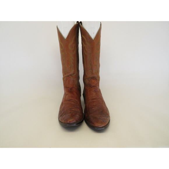 Justin Brown Leather Ostrich Cowboy Western Boots Mens Size 10 D
